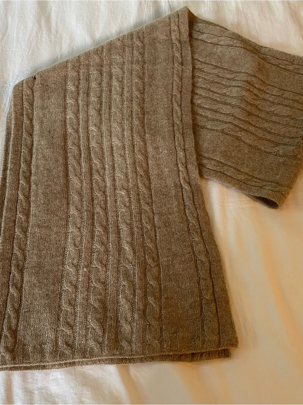 Caroline Grace Scarf 100% Cashmere Beige Brown Hand Wash Small Holes Stained